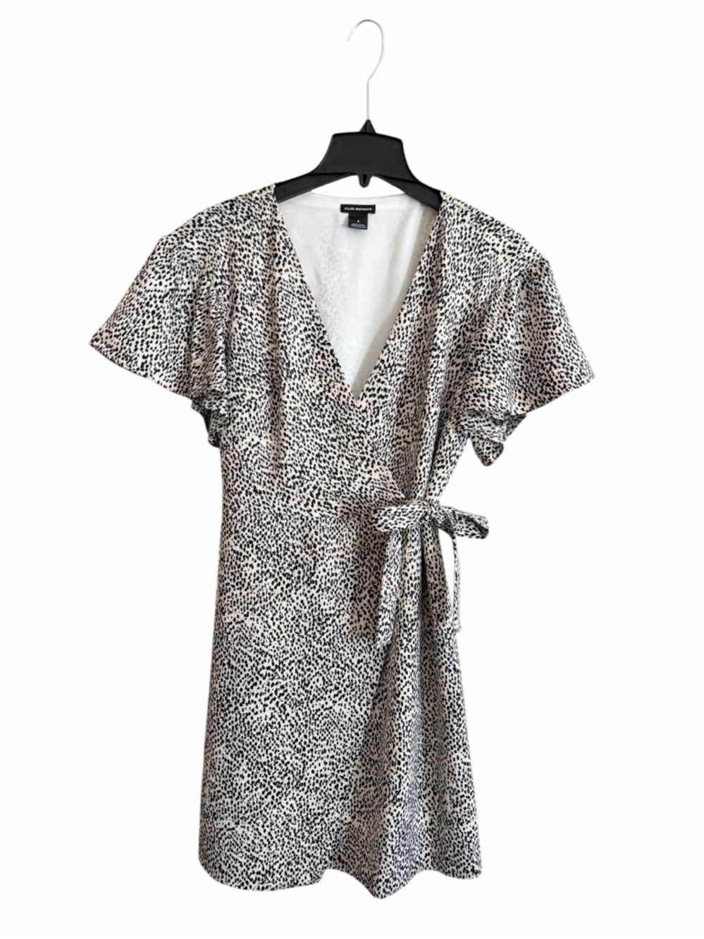Club Monaco Flutter Sleeve Geovanna Wrap Mini Dress Mini Leopard Print Sz 8